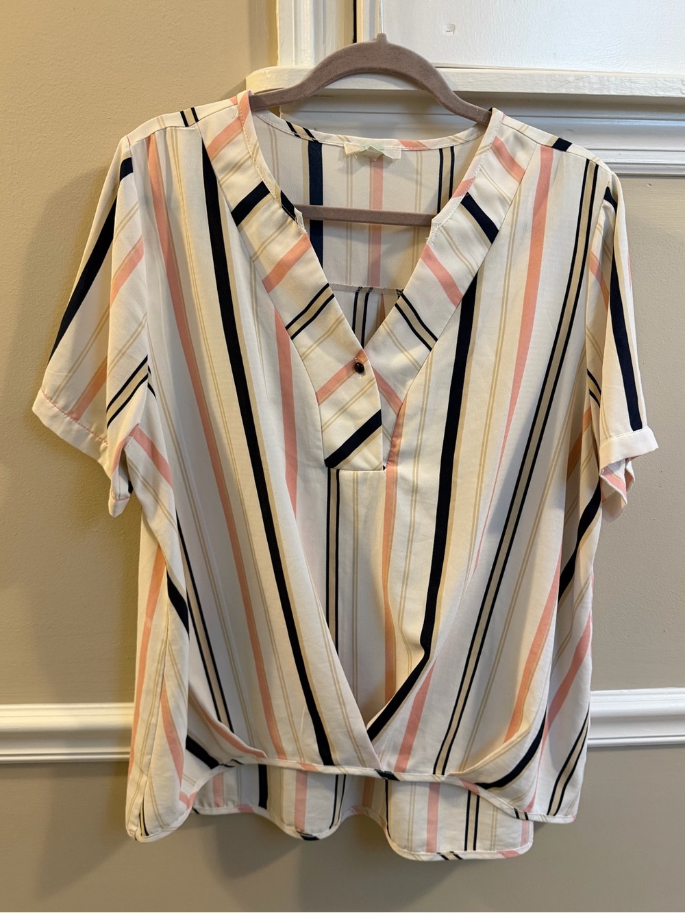 Jade Striped Blouse in Cream, Navy & Blush Pink
